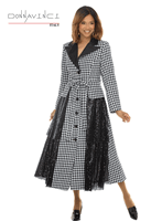 Donna Vinci Couture <br> (Fall/Holiday 2026) <br> DV12296 <br> <br> WHITE/BLACK <br> 8 10 12 14 16 18 20 22<br> <br> Dress <br> Novelty Fabric Trimmed With Novelty Sequin Fabric.  Belt Included.