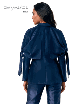 Donna Vinci Couture <br> (Fall/Holiday 2026) <br> DV12297 <br> <br> NAVY <br> 6 8 10 12 14 16 18 20<br> <br> 2pc. Jacket & Pant Set <br> Virtual Silk Look Fabric Desgined With Navy Sequin On Jacket & Pant