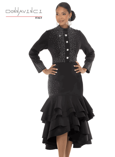Donna Vinci Couture <br> (Fall/Holiday 2026) <br> DV12301-BL <br> <br> BLACK <br> 8 10 12 14 16 18 20 22<br> <br> Dress <br> Poly/Spandex Fabric Trimmed With Rhinestones
