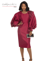 Donna Vinci Couture <br> (Fall/Holiday 2026) <br> DV12305 <br> <br> BURGUNDY <br> 6 8 10 12 14 16 18 20<br> <br> 2pc. Dress & Bolero Jacket Set <br> Virtual Silk Look Fabric Designed With Emberoidered Sequin & Trims