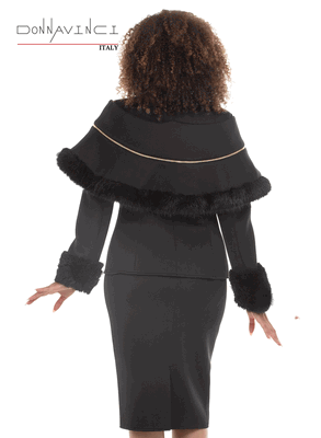 Donna Vinci Couture <br> (Fall/Holiday 2026) <br> DV12306-BL <br> <br> BLACK <br> 8 10 12 14 16 18 20<br> <br> 2pc. Jacket & Skirt Set <br> Poly/Spandex Fabric Trimmed With Faux Fur