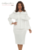 Donna Vinci Couture <br> (Fall/Holiday 2026) <br> DV12306-OF <br> <br> OFF-WHITE <br> 8 10 12 14 16 18 20<br> <br> 2pc. Jacket & Skirt Set <br> Poly/Spandex Fabric Trimmed With Faux Fur