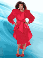 Donna Vinci Couture <br> (Spring/Summer 2026) <br> DV12194 <br> <br> RED <br> 8 10 12 14 16 18 20<br> <br> Dress <br> Novelty & Virtual Silk Look Fabrics, With Detachable Organza Flower.