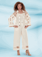 Donna Vinci Couture <br> (Spring/Summer 2026) <br> DV12198 <br> <br> BEIGE <br> 8 10 12 14 16 18 20<br> <br> 3pc. Jacket, Cami & Pant Set <br> Poly/Spandex Fabric Designed With Organza.