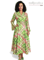 Donna Vinci Couture <br> (Spring/Summer 2026) <br> DV12210-LI <br> <br> LIME/PINK <br> 8 10 12 14 16 18 20<br> <br> Dress <br> Novelty Fabric Trimmed With Gold Buttons & Wide Belt With Rhinestones