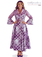 Donna Vinci Couture <br> (Spring/Summer 2026) <br> DV12210-RO <br> <br> ROSE/PURPLE <br> 8 10 12 14 16 18 20<br> <br> Dress <br> Novelty Fabric Trimmed With Gold Buttons & Wide Belt With Rhinestones