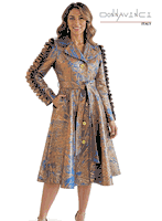 Donna Vinci Couture <br> (Spring/Summer 2026) <br> DV12246 <br> <br> ROSE-GOLD/BLUE <br> 8 10 12 14 16 18 20<br> <br> Dress <br> Novelty Fabric Dress With Ruffles on Sleeves & Updated buttons