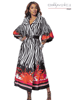 Donna Vinci Couture <br> (Spring/Summer 2026) <br> DV12248-BL <br> <br> BLACK/WHITE/ORANGE <br> 8 10 12 14 16 18 20<br> <br> Dress <br> Exclusive Virtual Silk Boarder Print Fabric, in 2 Beautiful Color Combinations. Belt Included.