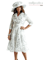 Donna Vinci Couture <br> (Spring/Summer 2026) <br> DV12249 <br> <br> WHITE/SILVER <br> 8 10 12 14 16 18 20<br> <br> Dress <br> Novelty Fabric In Metallic Silver