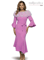 Donna Vinci Couture <br> (Spring/Summer 2026) <br> DV12251 <br> <br> LILAC <br> 6 8 10 12 14 16 18 20<br> <br> Dress <br> Poly Crepe Fabric With Stretch Trimmed With Elaborate Multi-Color Organza Novelty Fabric