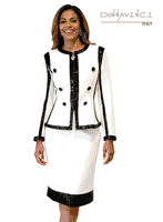 Donna Vinci Couture <br> (Spring/Summer 2026) <br> DV12253 <br> <br> OFF-WHITE/BLACK <br> 8 10 12 14 16 18 20<br> <br> 2pc. Jacket & Skirt Set <br> Exclusive Novelty Fabric Trimmed With Sequin