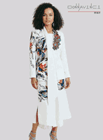 Donna Vinci Couture <br> (Spring/Summer 2026) <br> DV12254 <br> <br> OFF-WHITE <br> 10 12 14 16 18 20 22 24 26<br> <br> 3pc. Jacket, Cami & Skirt Set <br> Peach Skin Fabric With Exclusive Print,  With A Novelty Beaded Elaborate Hand Sewn Trim