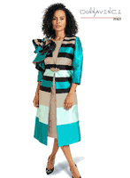 Donna Vinci Couture <br> (Spring/Summer 2026) <br> DV12255 <br> <br> TAN/MULTI <br> 8 10 12 14 16 18 20 22<br> <br> 2pc. Dress & Jacket Set <br> Beautiful Dress In Sequin Novelty Fabric, Jacket In Virtual Silk, Trimmed With Gold Rhinestone Buckle and Broach