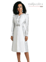 Donna Vinci Couture <br> (Spring/Summer 2026) <br> DV12256 <br> <br> WHITE <br> 12 14 16 18 20 22 24 26 28<br> <br> 2pc. Dress & Jacket Set <br> Virtual Silk Look Fabric Designed With Novelty Silver Metallic Fabric, With Beautiful Rhinestone Buckle & Broach