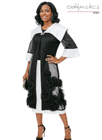 Donna Vinci Couture <br> (Spring/Summer 2026) <br> DV12264 <br> <br> BLACK/WHITE   <br> 6 8 10 12 14 16 18 20<br> <br> 3pc. Jacket, Cami & Skirt Set <br> Virtual Silk Look Fabric on Cami & Skirt, Jacket in Black Mesh With Organza Flowers