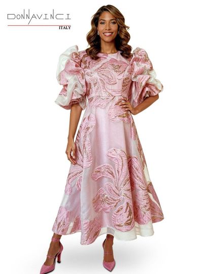 Donna Vinci Couture <br> (Spring/Summer 2026) <br> DV12266-PI <br> <br> PINK <br> 4 6 8 10 12 14 16 18 20<br> <br> Dress <br> Exclusive Novelty Fabric in 3D
