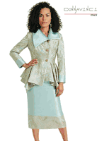 Donna Vinci Couture <br> (Spring/Summer 2026) <br> DV12269 <br> <br> MINT <br> 8 10 12 14 16 18 20 22 24<br> <br> 2pc. Jacket & Skirt Set <br> Novelty Fabric Trimmed With Virtual Silk Look Fabric & Beautiful Rhinestone Buttons