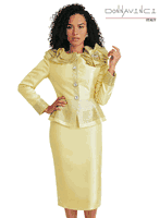 Donna Vinci Couture <br> (Spring/Summer 2026) <br> DV12271-CA <br> <br> CANARY <br> 4 6 8 10 12 14 16 18 20<br> <br> 2pc. Jacket & Skirt Set <br> Virtual Silk Look Fabric, Trimmed With Multi-Colored Rhinestones & A Beautiful Broach