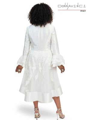 Donna Vinci Couture <br> (Spring/Summer 2026) <br> DV12274 <br> <br> WHITE <br> 8 10 12 14 16 18 20 22<br> <br> 2pc. Duster & Skirt Set <br> Virtual Silk Fabric Designed With Laser Cut Trims & Updated Buttons