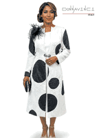 Donna Vinci Couture <br> (Spring/Summer 2026) <br> DV12275 <br> <br> WHITE/BLACK <br> 4 6 8 10 12 14 16 18 20<br> <br> 2pc. Dress & Jacket Set <br> Novelty Fabric Jacket, Virtual Silk Dress With Detachable Broach & Updated Buttons