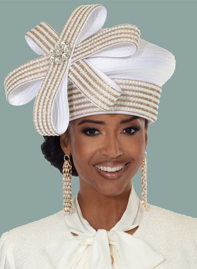 Donna Vinci Hats <br> (Fall 2025) <br> HAT<br>DV-H12217 <br> <br> Off-White/Gold