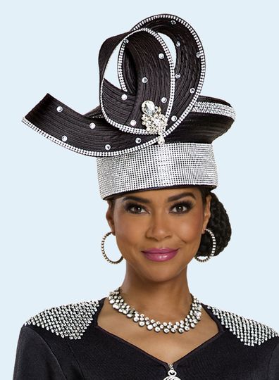 Donna Vinci Hats <br> (Fall 2025) <br> HAT<br>DV-H13453-Bl <br> <br> Black/Silver