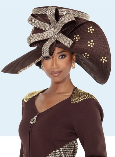 Donna Vinci Hats <br> (Fall 2025) <br> HAT<br>DV-H13453-Br <br> <br> Brown/Gold