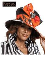Donna Vinci Hats <br> (Spring/Summer 2026) <br> HAT<br>DV-H12248-BL <br> <br> BLK/WHT/ORG