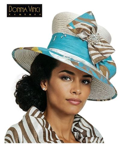 Donna Vinci Hats <br> (Spring/Summer 2026) <br> HAT<br>DV-H12248-WH <br> <br> WHT/COFF/TURQ