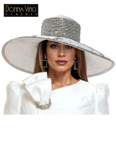Donna Vinci Hats <br> (Spring/Summer 2026) <br> HAT<br>DV-H12252-WH <br> <br> WHT/BLK