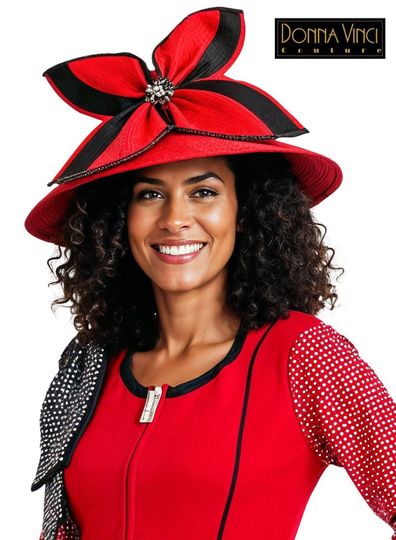 Donna Vinci Hats <br> (Spring/Summer 2026) <br> HAT<br>DV-H13461-RE <br> <br> RED/BLK