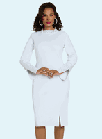 Donna Vinci Knits <br> (Fall 2025) <br> DVK13437-PU <br> <br> PURE-WHITE <br> 8 10 12 14 16 18 20<br> <br> Dress <br> Exclusive Knitted Yarn, Elaborately Trimmed With Rhinestones.