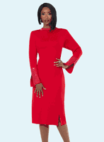 Donna Vinci Knits <br> (Fall 2025) <br> DVK13437-RE <br> <br> RED <br> 8 10 12 14 16 18 20<br> <br> Dress <br> Exclusive Knitted Yarn, Elaborately Trimmed With Rhinestones.
