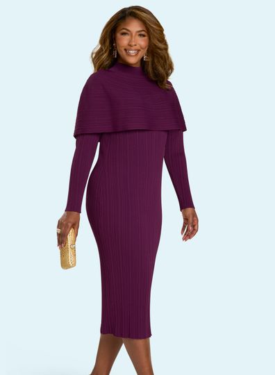 Donna Vinci Knits <br> (Fall 2025) <br> DVK13444-PL <br> <br> PLUM <br> 8 10 12 14 16 18 20<br> <br> Dress <br> Exclusive Textured Knitted Yarn