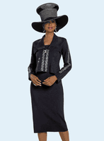 Donna Vinci Knits <br> (Fall 2025) <br> DVK13447 <br> <br> BLACK <br> 10 12 14 16 18 20 22<br> <br> 2pc. Dress/Jacket <br> Exclusive Knitted Yarn, Elaborately Trimmed With Silver Rhinestones. Sleeveless Dress
