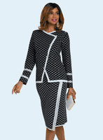 Donna Vinci Knits <br> (Fall 2025) <br> DVK13451-BL <br> <br> BLACK/WHITE <br> 10 12 14 16 18 20 22<br> <br> 2pc. Jacket & Skirt Set <br> Exclusive Intarsia Knit Yarn, Designed With Rhinestones Trims & Buttons
