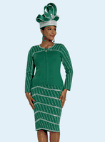 Donna Vinci Knits <br> (Fall 2025) <br> DVK13452 <br> <br> EMERALD-GREEN <br> 8 10 12 14 16 18 20<br> <br> 2pc. Jacket & Skirt Set <br> Exclusive Knitted Yarn, Elaborately Trimmed With Rhinestones & Pearls