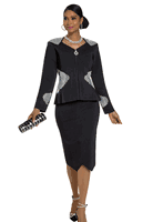 Donna Vinci Knits <br> (Fall 2025) <br> DVK13453-BL <br> <br> BLACK/SILVER <br> 8 10 12 14 16 18 20<br> <br> 2pc. Jacket & Skirt Set <br> Exclusive Knitted Yarn, Elaborately Trimmed With Rhinestones