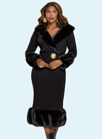 Donna Vinci Knits <br> (Fall 2025) <br> DVK13455-BL <br> <br> BLACK <br> 8 10 12 14 16 18 20<br> <br> Dress <br> Exclusive Textured Knitted Yarn With Faux Fur