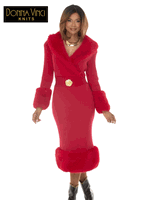 Donna Vinci Knits <br> (Fall/Holiday 2026) <br> DVK13455-RE <br> <br> RED <br> 8 10 12 14 16 18 20<br> <br> Dress <br> Exclusive Textured Knitted Yarn With Faux Fur