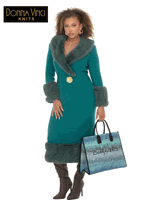Donna Vinci Knits <br> (Fall/Holiday 2026) <br> DVK13455-TE <br> <br> TEAL-GREEN <br> 8 10 12 14 16 18 20<br> <br> Dress <br> Exclusive Textured Knitted Yarn With Faux Fur