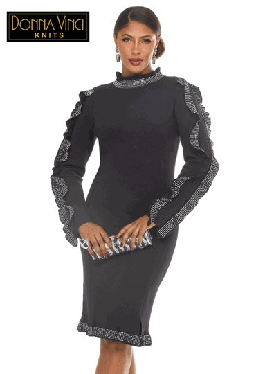 Donna Vinci Knits <br> (Fall/Holiday 2026) <br> DVK13469-BL <br> <br> BLACK <br> 8 10 12 14 16 18 20 22<br> <br> Dress <br> Exclusive Knitted Yarn, Designed With Rhinestones