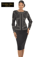 Donna Vinci Knits <br> (Fall/Holiday 2026) <br> DVK13471-BL <br> <br> BLACK <br> 6 8 10 12 14 16 18 20<br> <br> 2pc. Jacket & Skirt Set <br> Exclusive Knitted Yarn, Designed With Rhinestones & Pearls