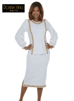 Donna Vinci Knits <br> (Fall/Holiday 2026) <br> DVK13473-OF <br> <br> OFF-WHITE <br> 6 8 10 12 14 16 18 20<br> <br> 2pc. Jacket & Skirt Set <br> Exclusive Knitted Yarn, With An Elaborate Rhinestones & Pearls Trims