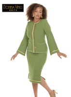 Donna Vinci Knits <br> (Fall/Holiday 2026) <br> DVK13474-SA <br> <br> SAGE <br> 8 10 12 14 16 18 20 22<br> <br> 2pc. Jacket & Skirt Set <br> Exclusive Textured Knitted Yarn With Gold Trims & Rhinestones