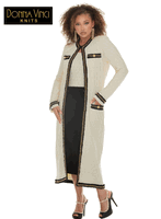 Donna Vinci Knits <br> (Fall/Holiday 2026) <br> DVK13475-CR <br> <br> CREAM/BLACK <br> 6 8 10 12 14 16 18 20<br> <br> 2pc. Dress & Jacket Set <br> Exclusive Textured Knitted Yarn Trimmed With Gold Chain & Buttons