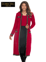 Donna Vinci Knits <br> (Fall/Holiday 2026) <br> DVK13475-RE <br> <br> RED/BLACK <br> 6 8 10 12 14 16 18 20<br> <br> 2pc. Dress & Jacket Set <br> Exclusive Textured Knitted Yarn Trimmed With Gold Chain & Buttons