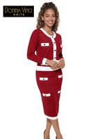 Donna Vinci Knits <br> (Fall/Holiday 2026) <br> DVK13480-BU <br> <br> BURGUNDY/WHITE <br> 8 10 12 14 16 18 20 22<br> <br> Dress <br> Exclusive Knitted Yarn With Rhinestone Buttons