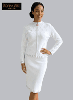 Donna Vinci Knits <br> (Spring/Summer 2026) <br> DVK13460 <br> <br> PURE-WHITE <br> 10 12 14 16 18 20 22 24<br> <br> 2pc. Jacket & Skirt Set <br> Exclusive Knitted Yarn,  Trimmed With Pearls & Rhinestones