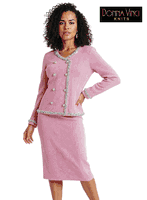 Donna Vinci Knits <br> (Spring/Summer 2026) <br> DVK13462-PI <br> <br> PINK <br> 10 12 14 16 18 20 22 24<br> <br> 2pc. Jacket & Skirt Set <br> Exclusive Knitted Yarn, Designed With Rhinestones & Pearls Trims